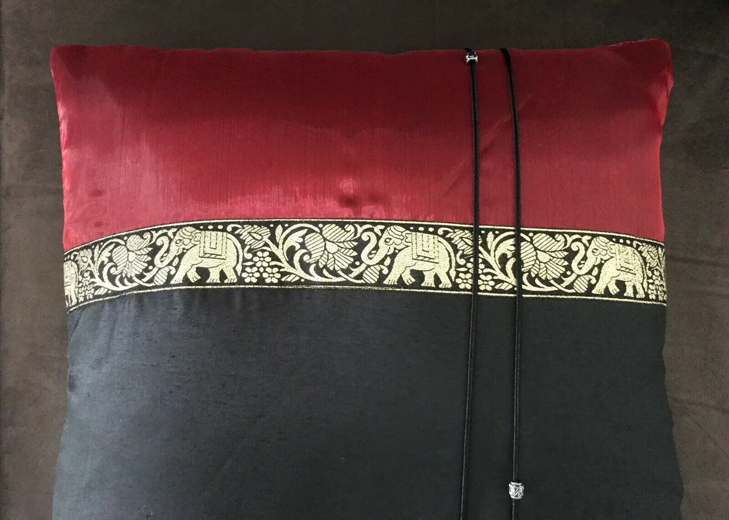 New CUSHION COVER Elephant Print Satin Square  Black Red Gold Dragon Good Luck