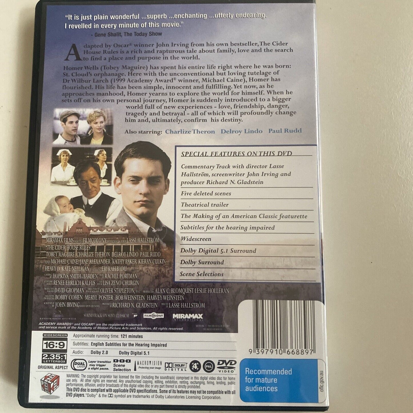 DVD THE CIDER HOUSE RULES Movie 1999 Tobey Maguire Charlize Theron Drama R4