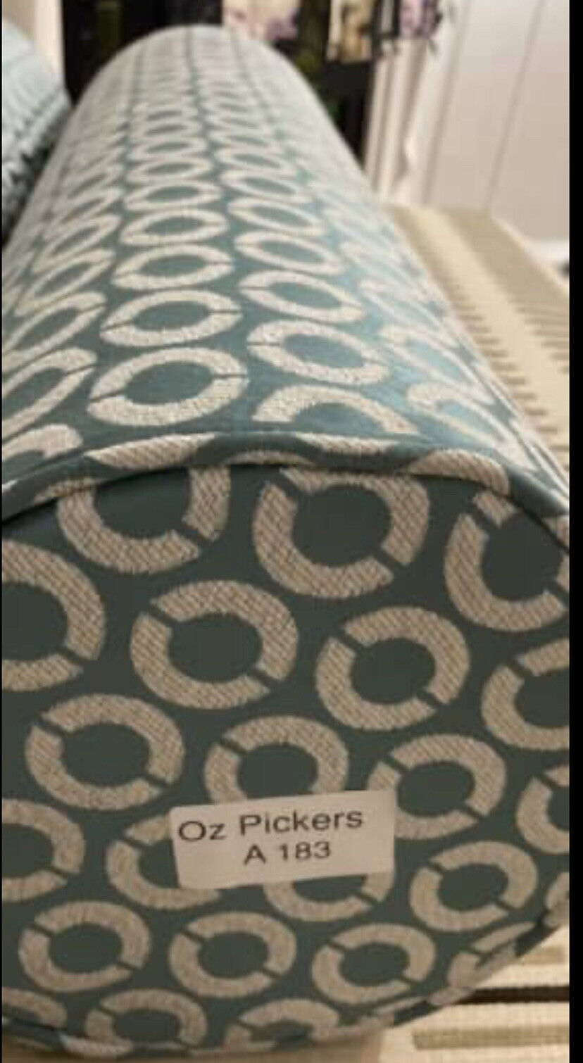Pair 182x21cm BOLSTERS Metallic Green Fabric with White Circle Design Firm Foam