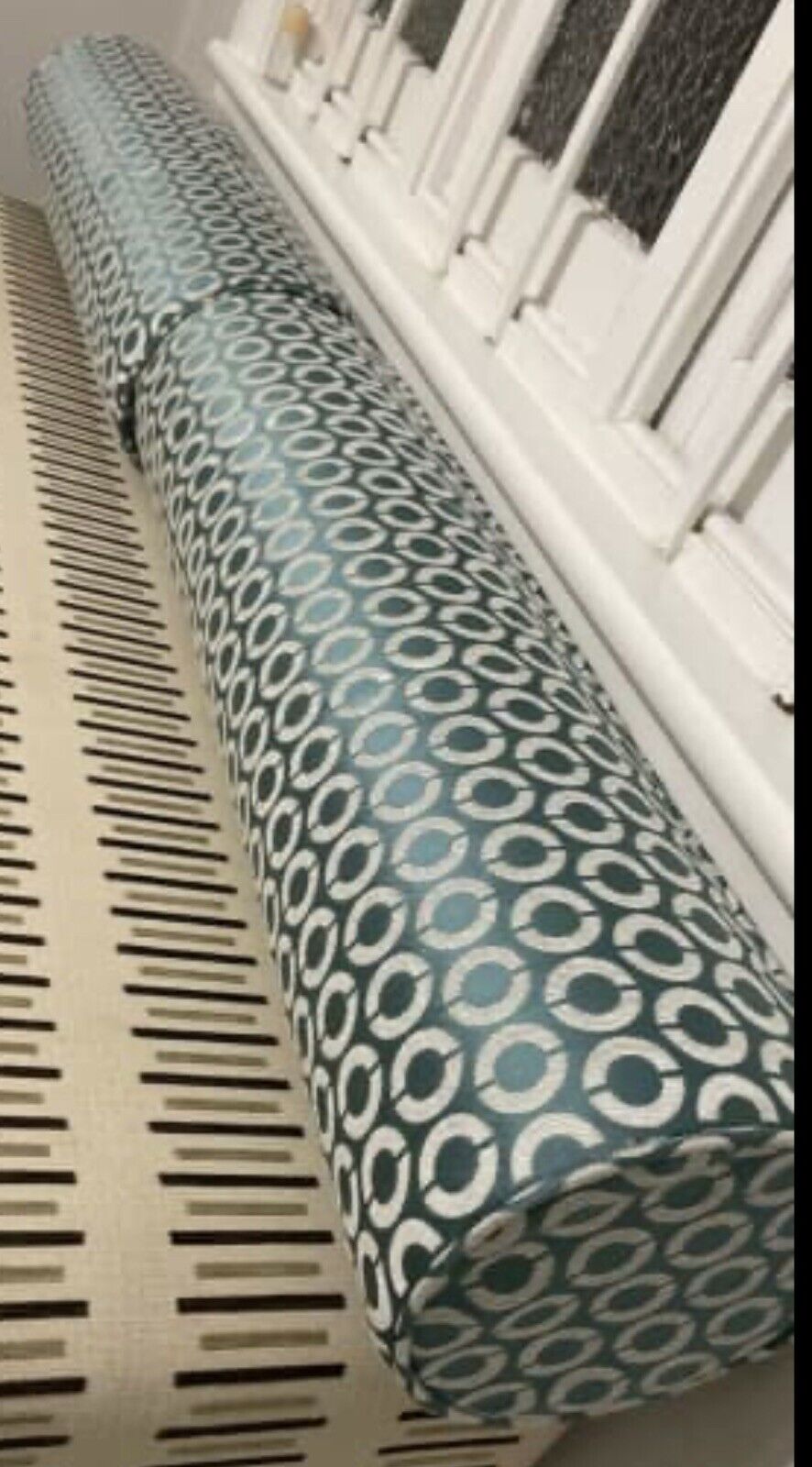 Pair 182x21cm BOLSTERS Metallic Green Fabric with White Circle Design Firm Foam