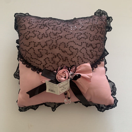 Impressions by George 32cm Cushion Decorative Pink Black Lace Pillow NEW