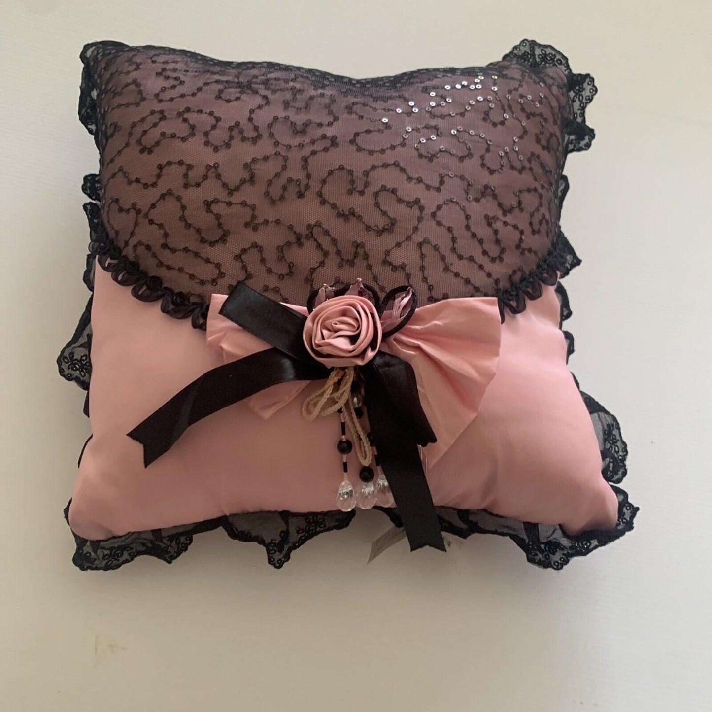 Impressions by George 32cm Cushion Decorative Pink Black Lace Pillow NEW