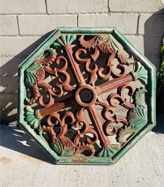 Heavy Cast Iron Umbrella Stand Octagonal 54cm D 5.5cm opening Rustic Ornate