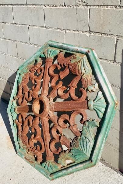 Heavy Cast Iron Umbrella Stand Octagonal 54cm D 5.5cm opening Rustic Ornate