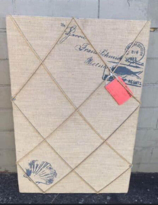 QUALITY Mounted 60cm HESSIAN BURLAP Message PIN BOARD W INK STAMP PRINT Decor