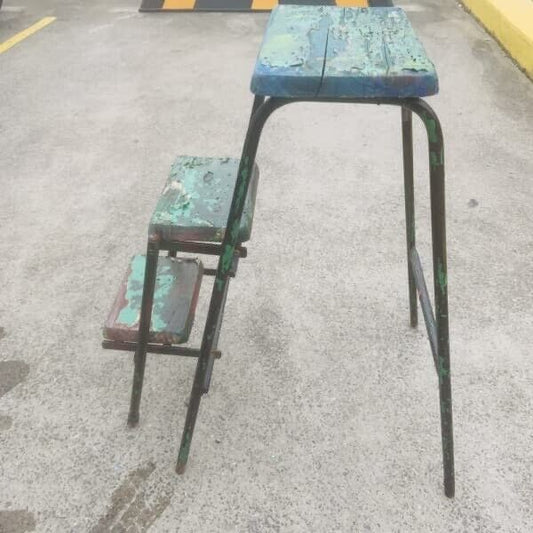 Folding Step Stool Rustic Vintage 1950’s Plant Pot Stand Solid Distressed Patina