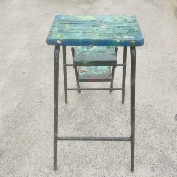 Folding Step Stool Rustic Vintage 1950’s Plant Pot Stand Solid Distressed Patina