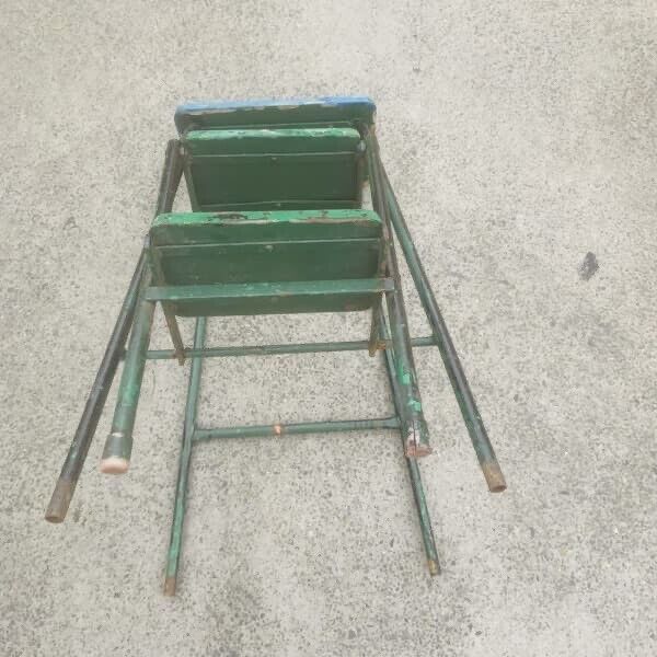 Folding Step Stool Rustic Vintage 1950’s Plant Pot Stand Solid Distressed Patina