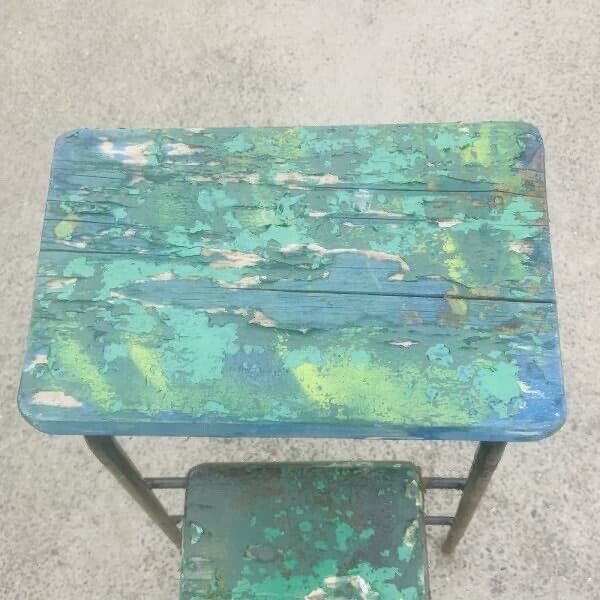 Folding Step Stool Rustic Vintage 1950’s Plant Pot Stand Solid Distressed Patina