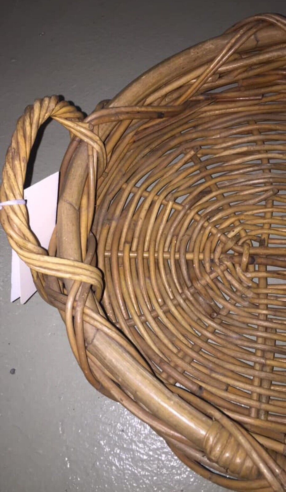 Oval FLAT TRAY BREAD FRUIT BASKET W HANDLE Handmade 1980’s 46x36cm - 9 Cm High