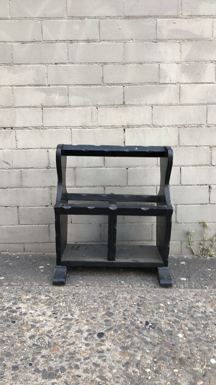Mid Century LP RECORD MAGAZINE RACK Stand  Gothic Solid Timber Black Wood Chunky