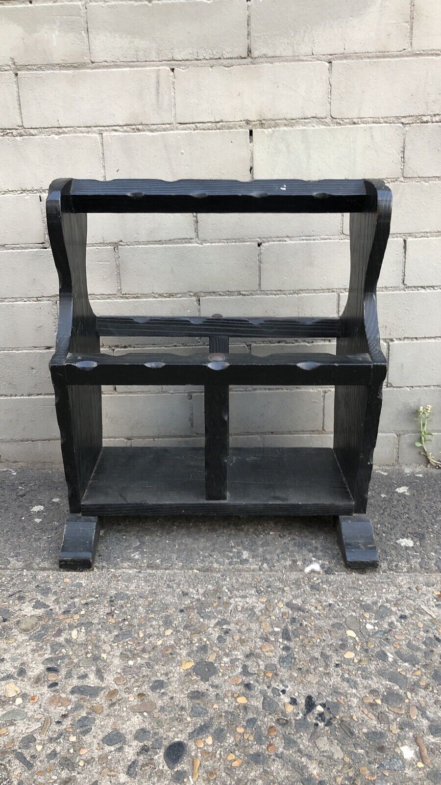 Mid Century LP RECORD MAGAZINE RACK Stand  Gothic Solid Timber Black Wood Chunky