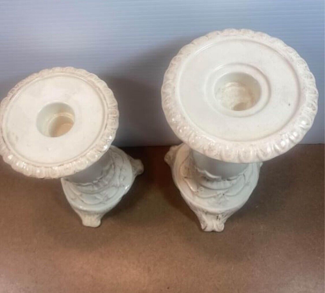 2x Head Hand & Heart Glazed Ceramic Pillar Tapered Candle Holder Pot Stand White
