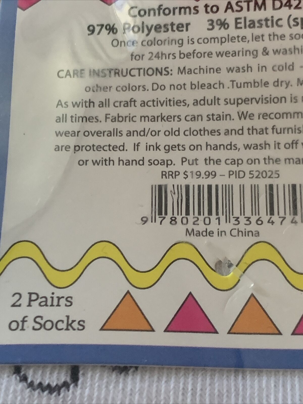 New 6 Pairs CRAFT N COLOUR SOCKS  Use Your Own Markers bulk Lot RRP $19.99 Set