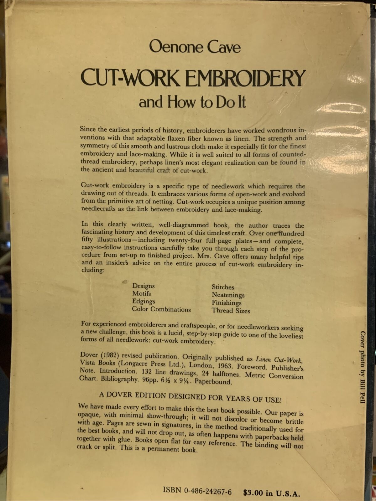 PB Book CUT-WORK EMBROIDERY AND HOW TO DO IT Oenone Cave Dover Publications 1982