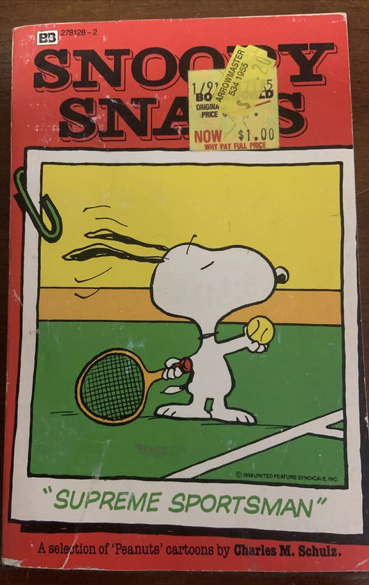 Snoopy Snaps SUPREME SPORTSMAN Charles Schulz 1986 Comic Tennis Funny Dog Teen