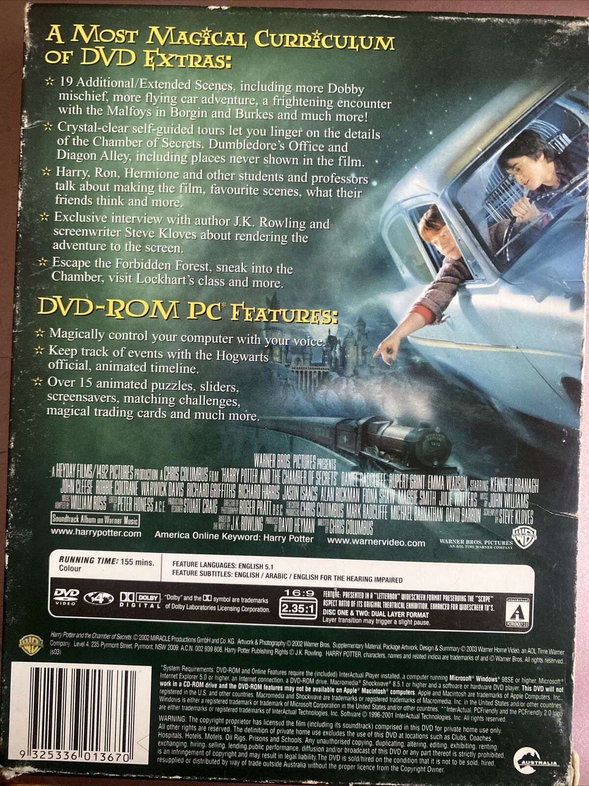 HARRY POTTER and the Chamber of Secrets DVD 2002 Cool Case 2 Disc Set Slipcover