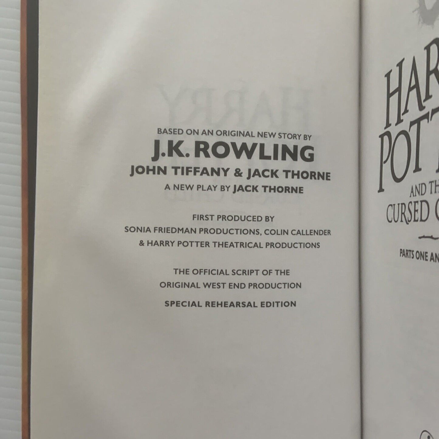 Harry Potter & The Cursed Child 2016 Special Rehearsal Edition Script HC DJ Book
