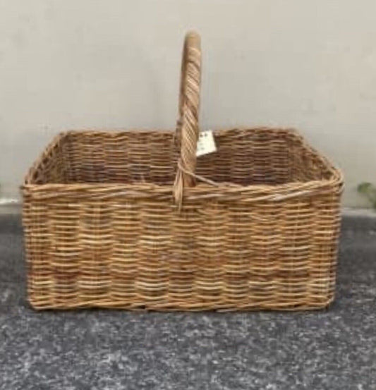 Vintage Picnic Basket 47cm Bamboo Cane Market Hamper Open Carry Handle Trug AE93