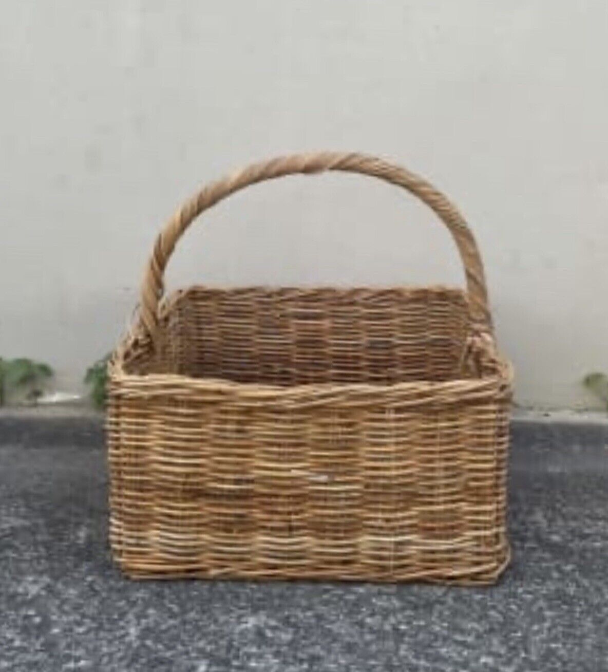 Vintage Picnic Basket 47cm Bamboo Cane Market Hamper Open Carry Handle Trug AE93