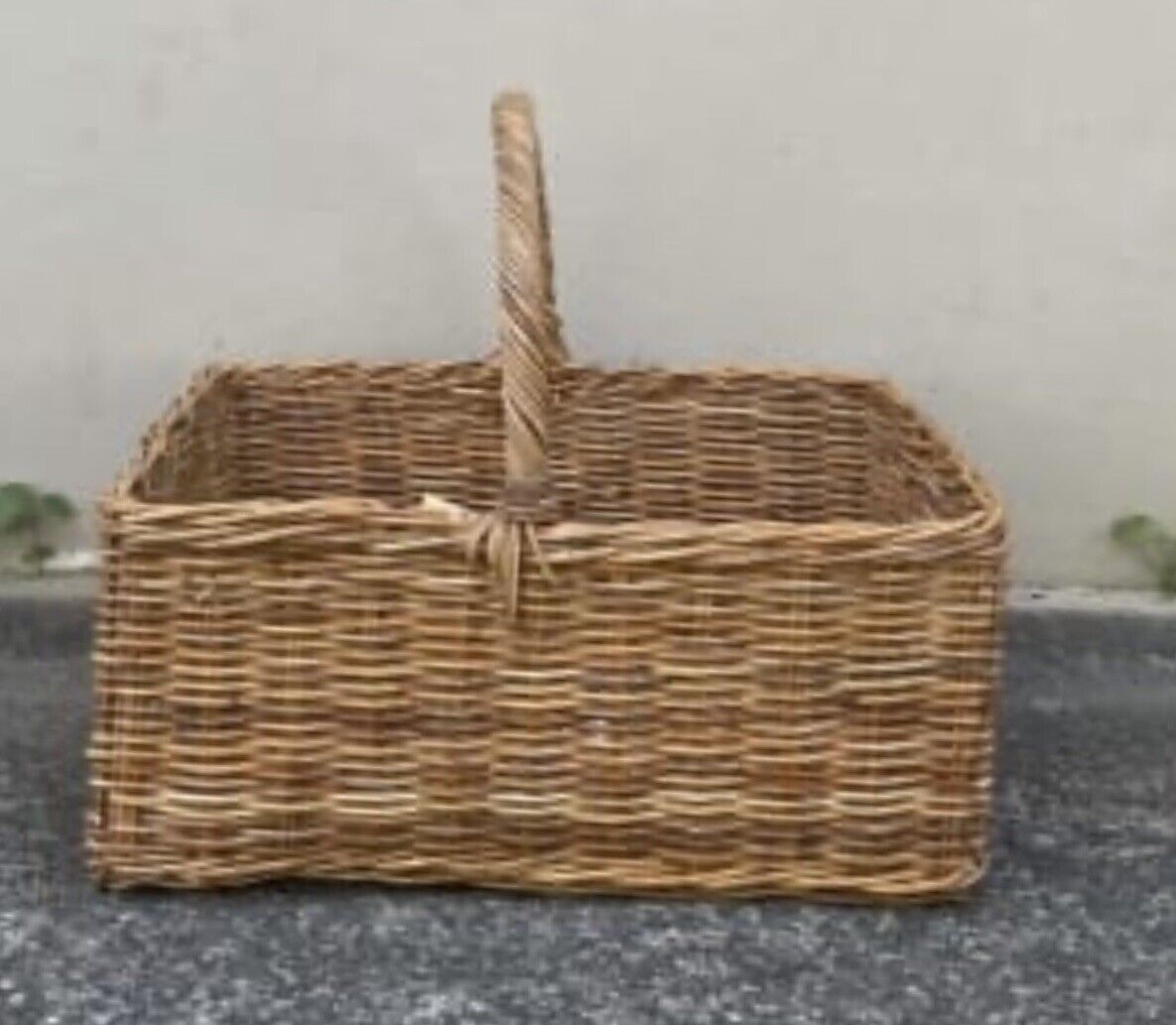 Vintage Picnic Basket 47cm Bamboo Cane Market Hamper Open Carry Handle Trug AE93