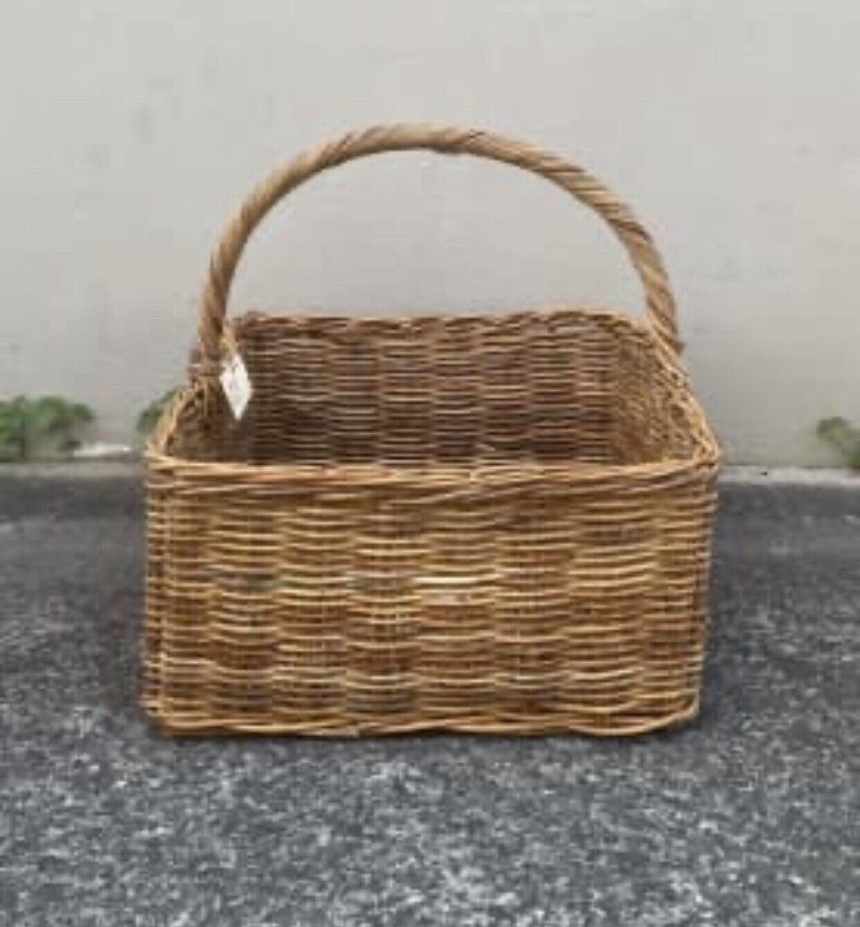 Vintage Picnic Basket 47cm Bamboo Cane Market Hamper Open Carry Handle Trug AE93