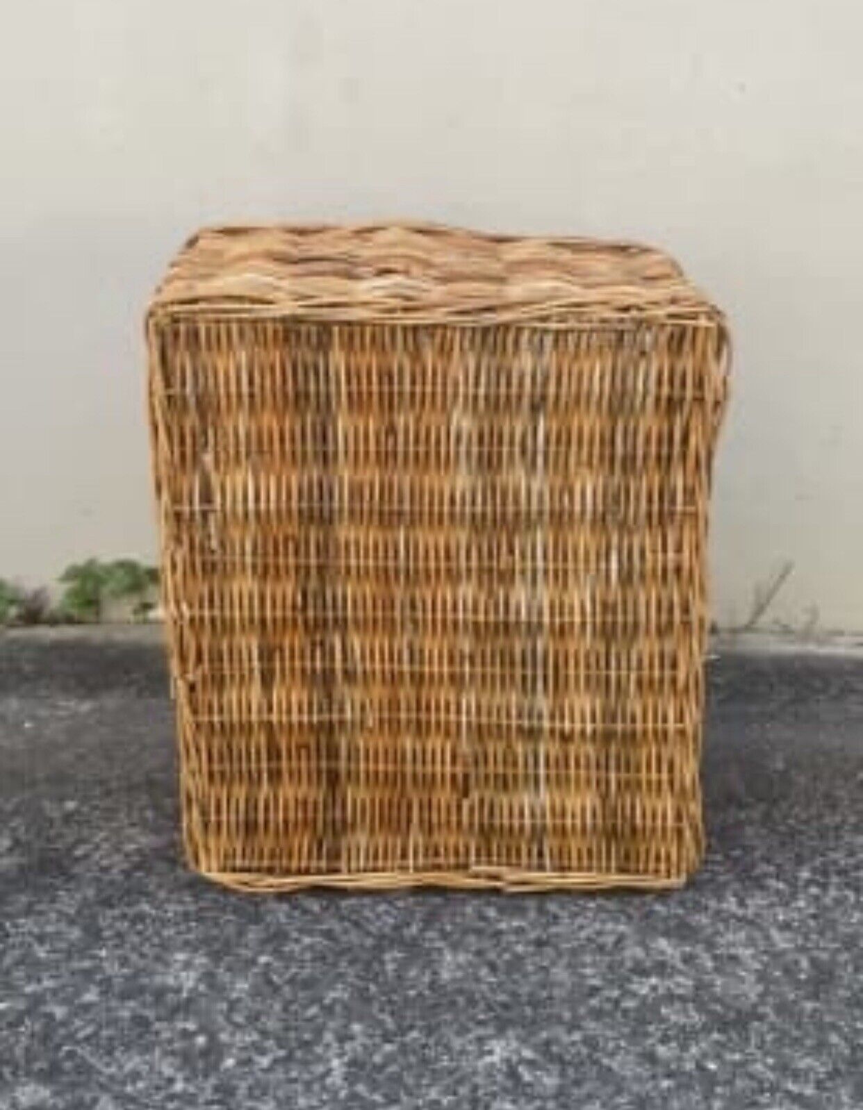 Vintage Picnic Basket 47cm Bamboo Cane Market Hamper Open Carry Handle Trug AE93