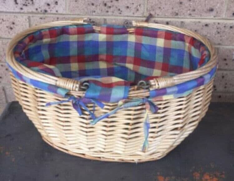 Picnic Basket 49cm LIGHT CANE BASKET Linerd Hinged Handles Open Top Market Trug