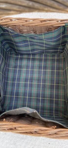Vintage Picnic Basket 60cm Open Green Tartan Plaid Check Liner 3 Bottle AE65