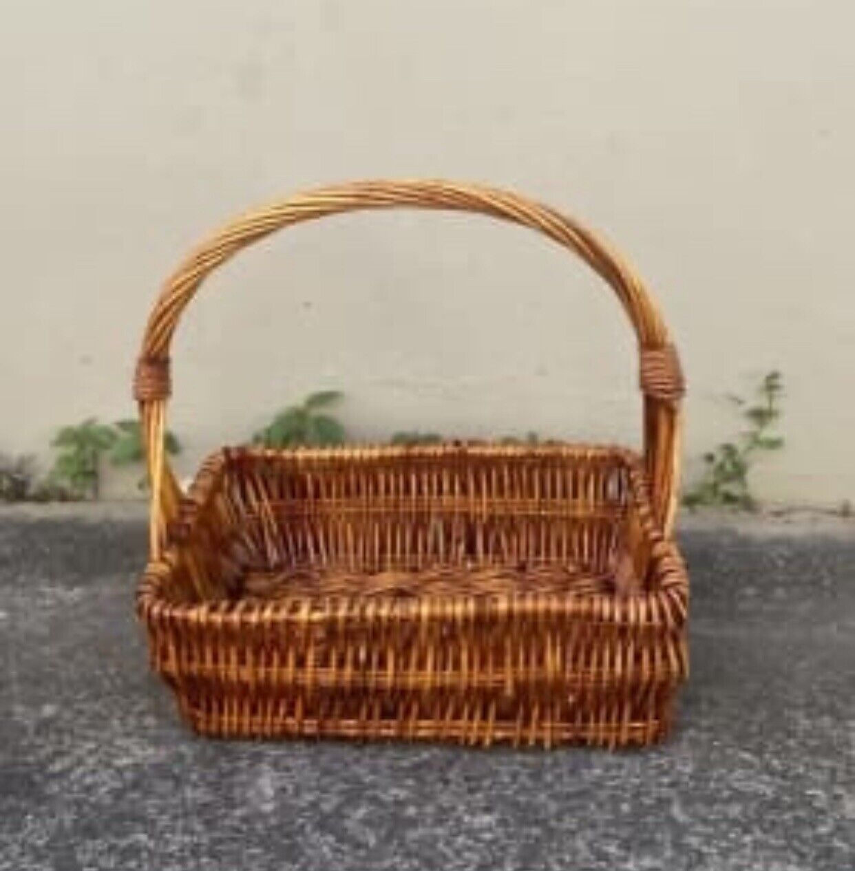 42cm Picnic Basket Brown Bamboo Cane Bread Market Gift Hamper Flowers Toys AE94