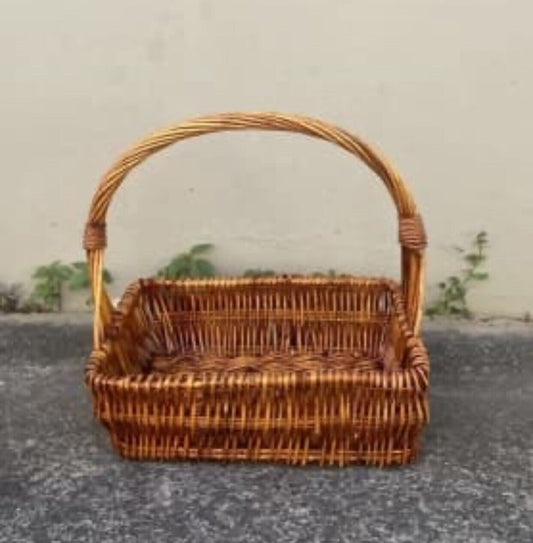 42cm Picnic Basket Brown Bamboo Cane Bread Market Gift Hamper Flowers Toys AE94