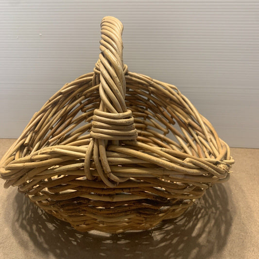 Vintage Picnic Basket  36cm Thick Cane Market Trug Gift Basket Flowers Handle