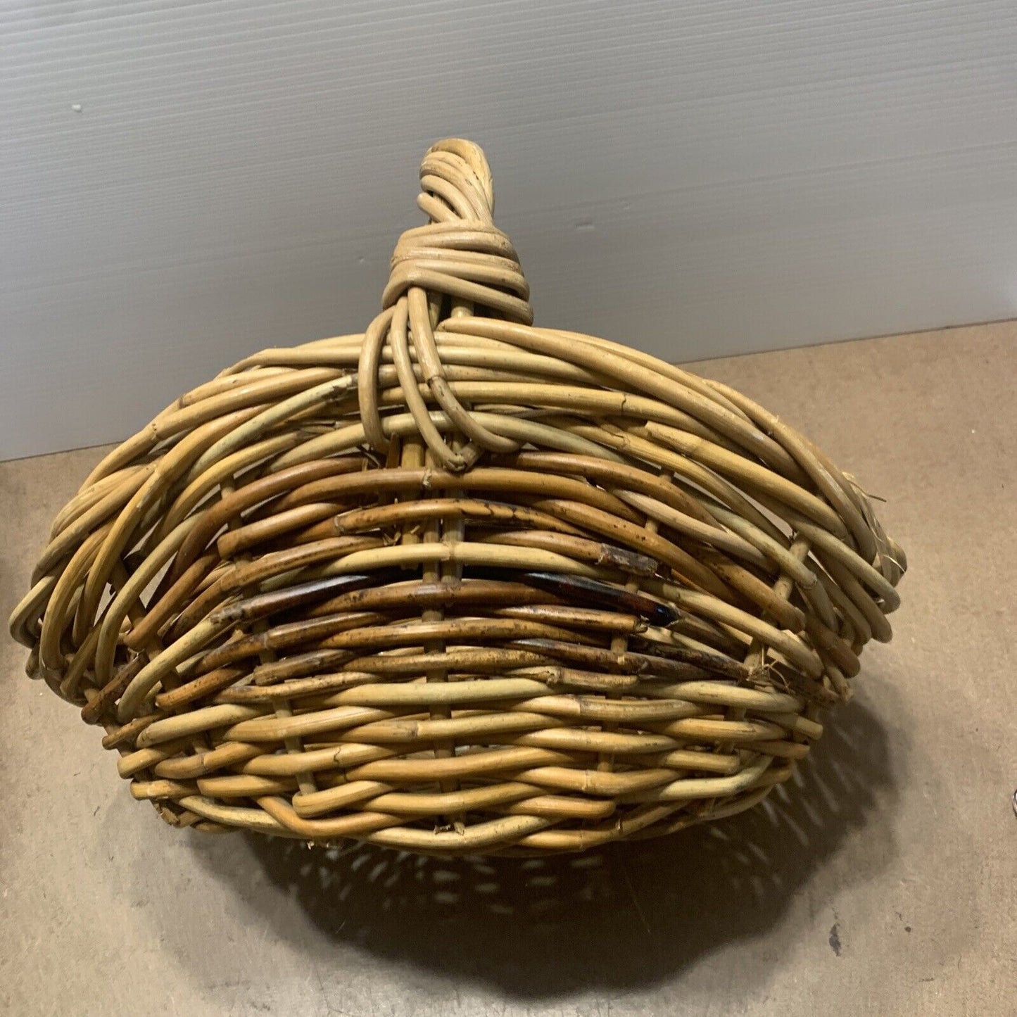 Vintage Picnic Basket  36cm Thick Cane Market Trug Gift Basket Flowers Handle