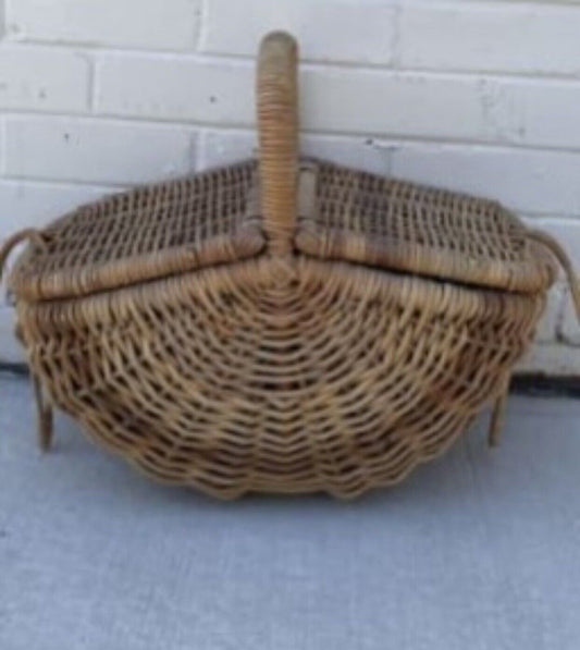 Picnic Basket  Large 50cm French Natural Thick Bamboo Cane Hamper Handle AE61