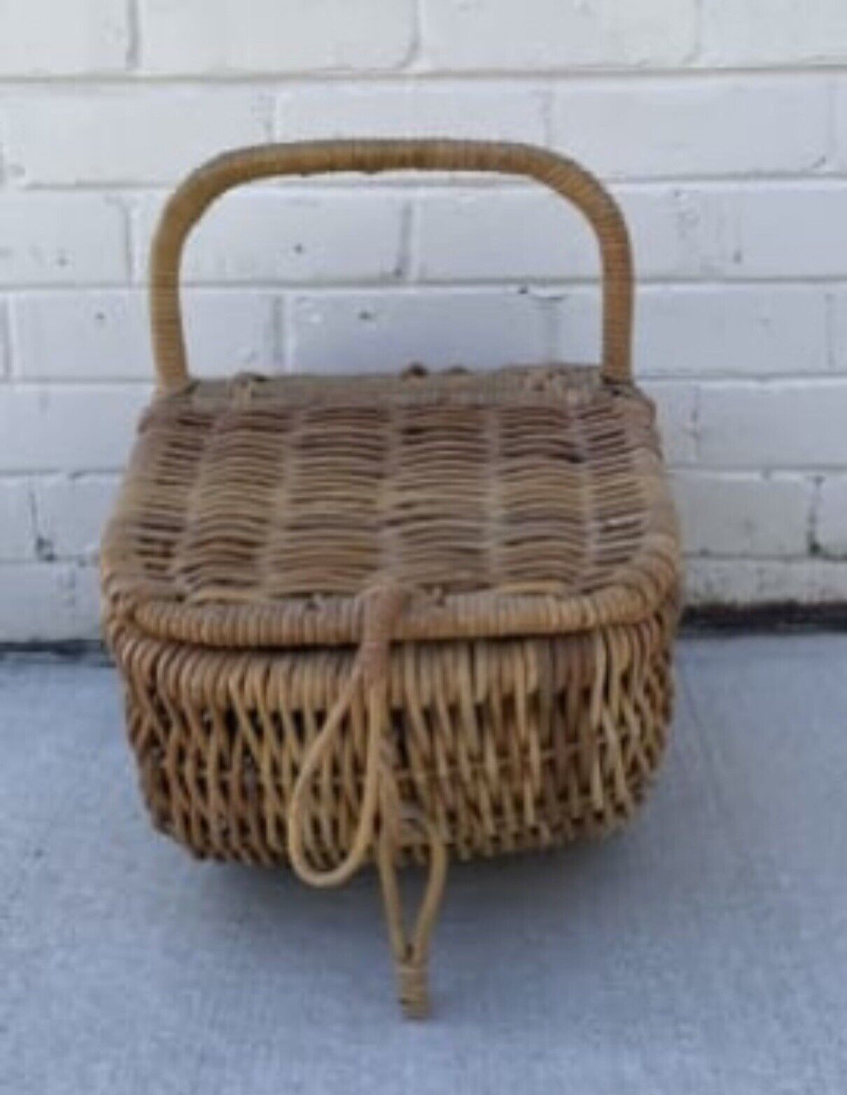 Picnic Basket  Large 50cm French Natural Thick Bamboo Cane Hamper Handle AE61