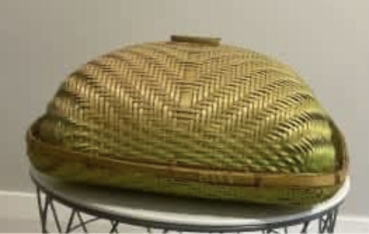 38cm Cloche Basket Tray & Dome Lid HandWoven Straw Rattan Party Picnic AE163 NEW