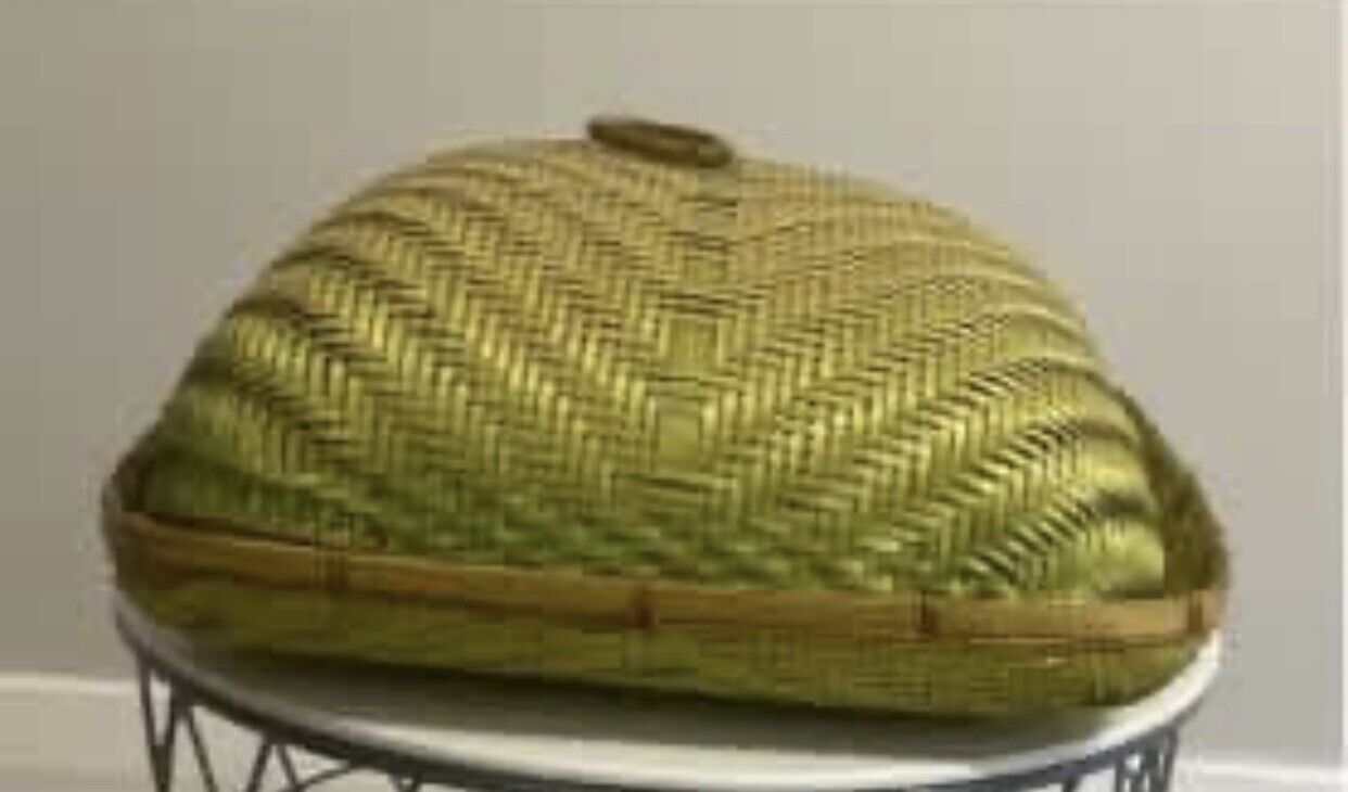 38cm Cloche Basket Tray & Dome Lid HandWoven Straw Rattan Party Picnic AE163 NEW