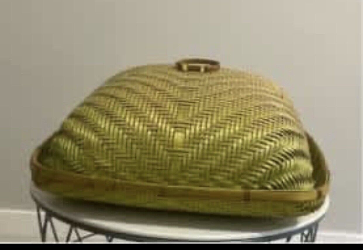38cm Cloche Basket Tray & Dome Lid HandWoven Straw Rattan Party Picnic AE163 NEW