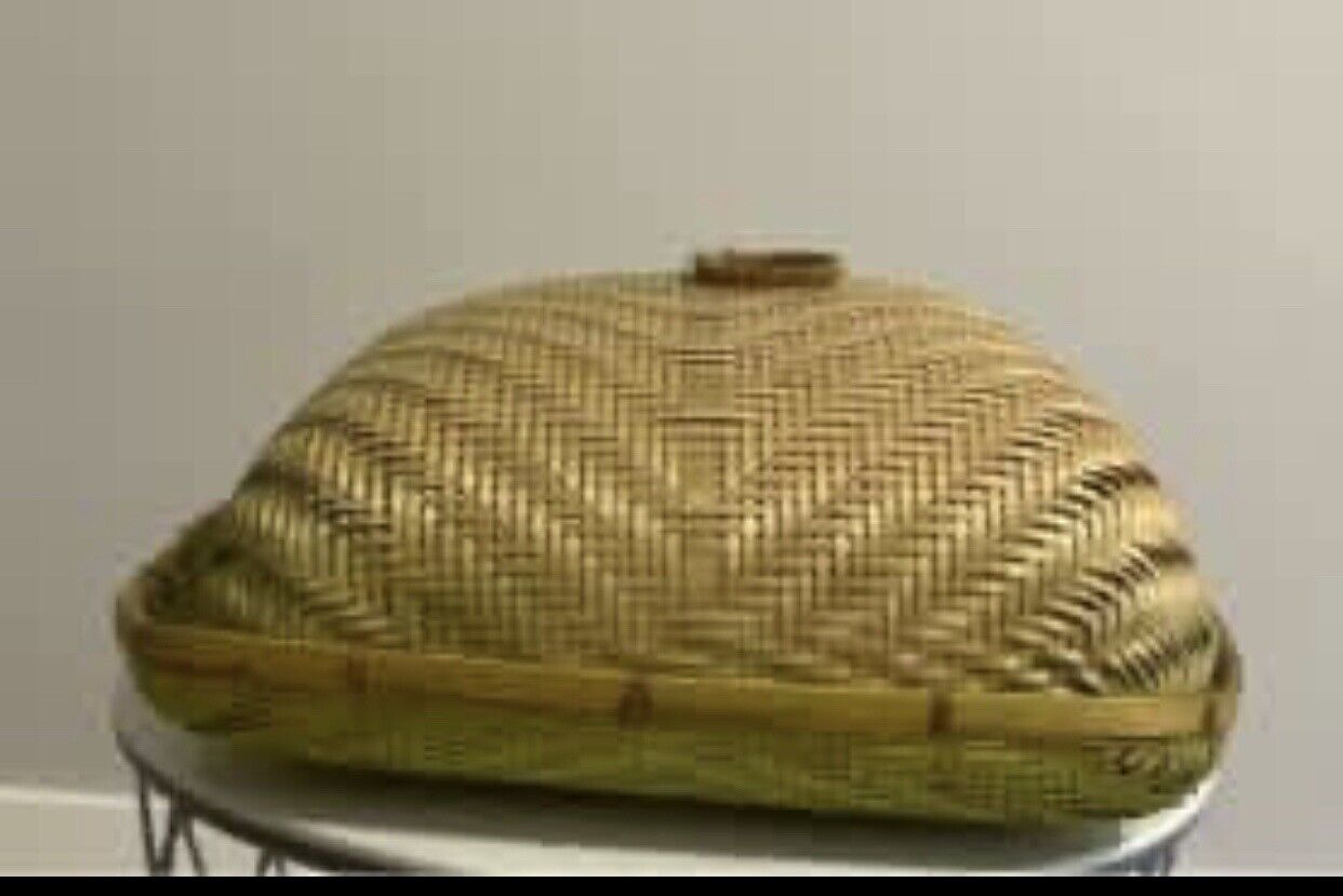 38cm Cloche Basket Tray & Dome Lid HandWoven Straw Rattan Party Picnic AE163 NEW
