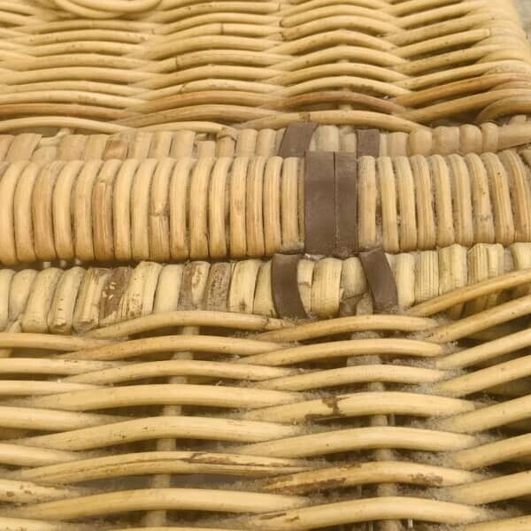 Vintage Picnic Basket. 54cm BAMBOO CANE HAMPER FRENCH Flat Lids Leather Binding