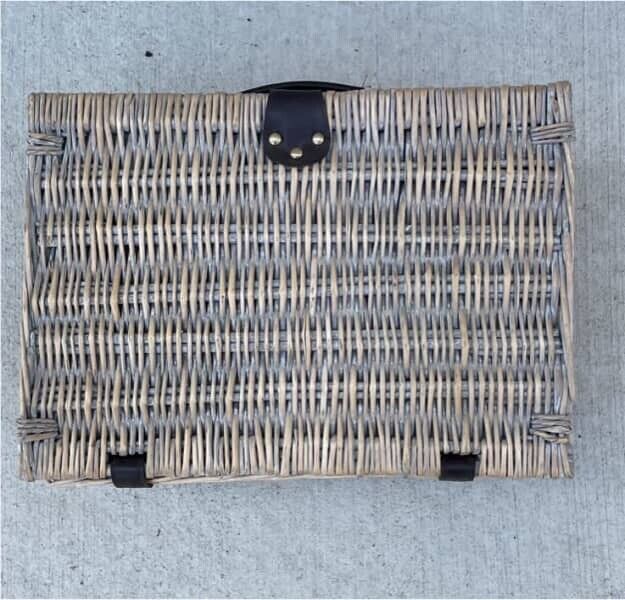 Picnic Basket English Style 38.5cm Hamper Bamboo Cane Carry Case Lime Wash AE54