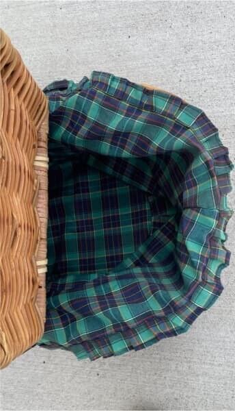 Vintage Picnic Basket 50cm BAMBOO CANE HAMPER FRENCH Green TARTAN LINER AE55