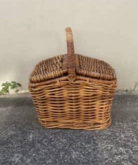 Vintage Picnic Basket 44cm Cane Market Flowers Beach Toys Display AE96 Heavy