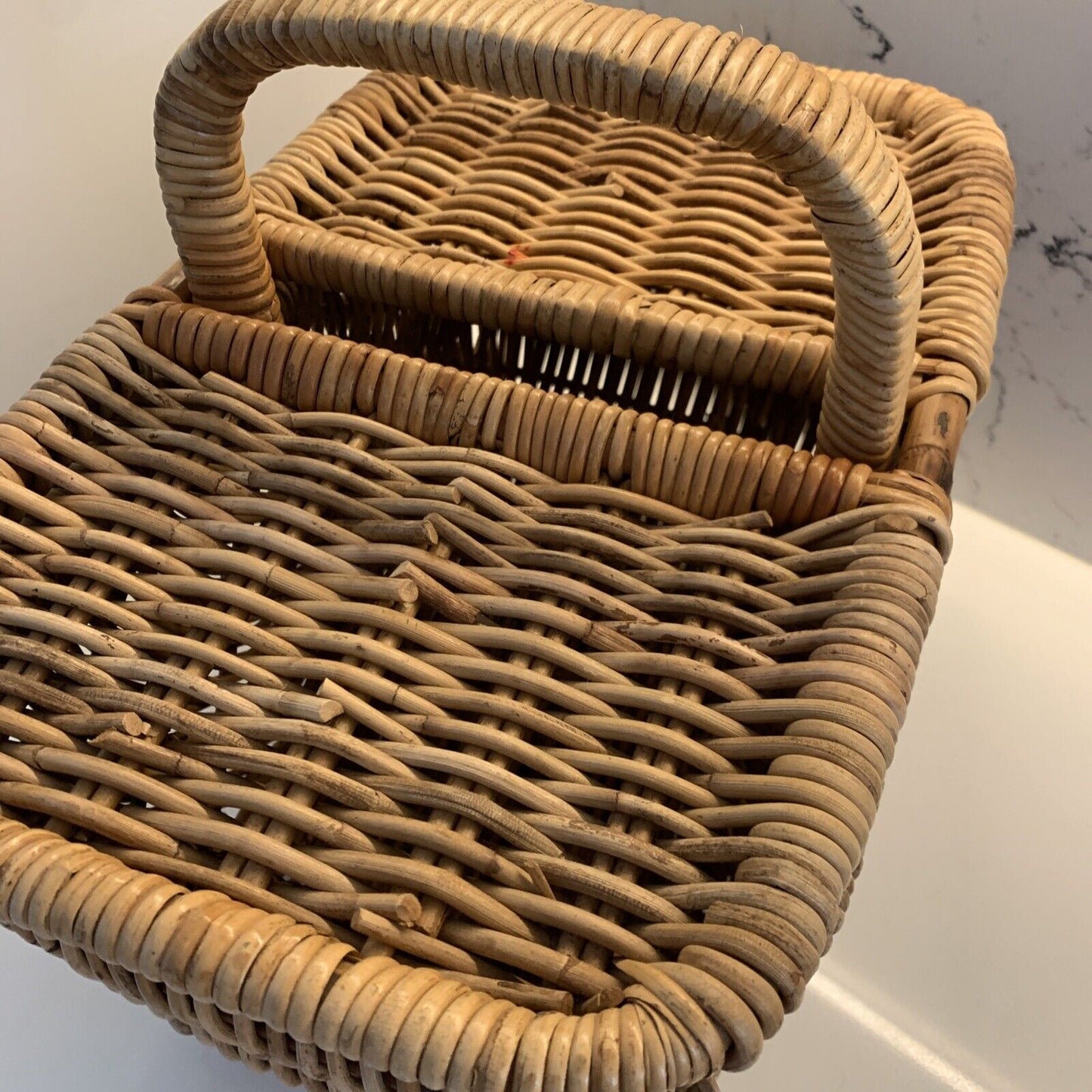 Vintage Picnic Basket 41cm Bamboo Cane French Lift Off Lid  Display Storage DEMc