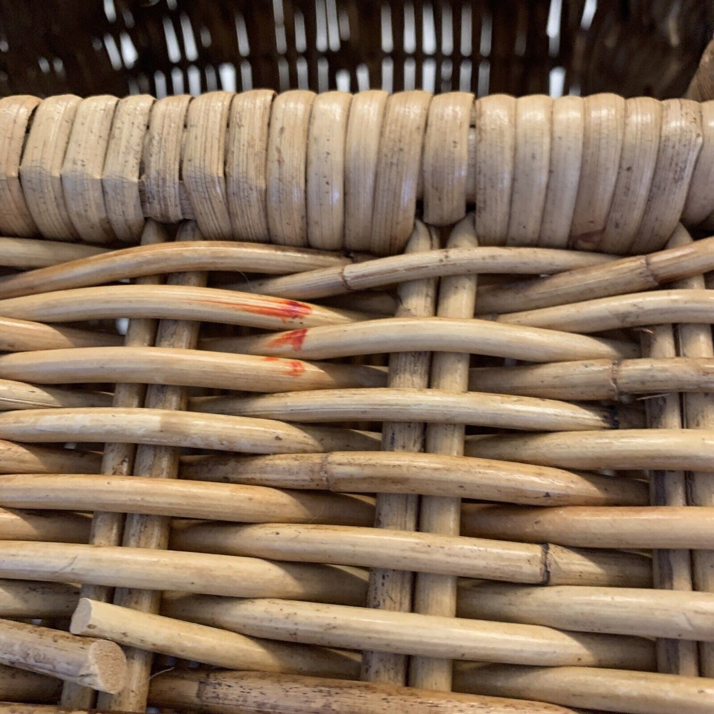Vintage Picnic Basket 41cm Bamboo Cane French Lift Off Lid  Display Storage DEMc