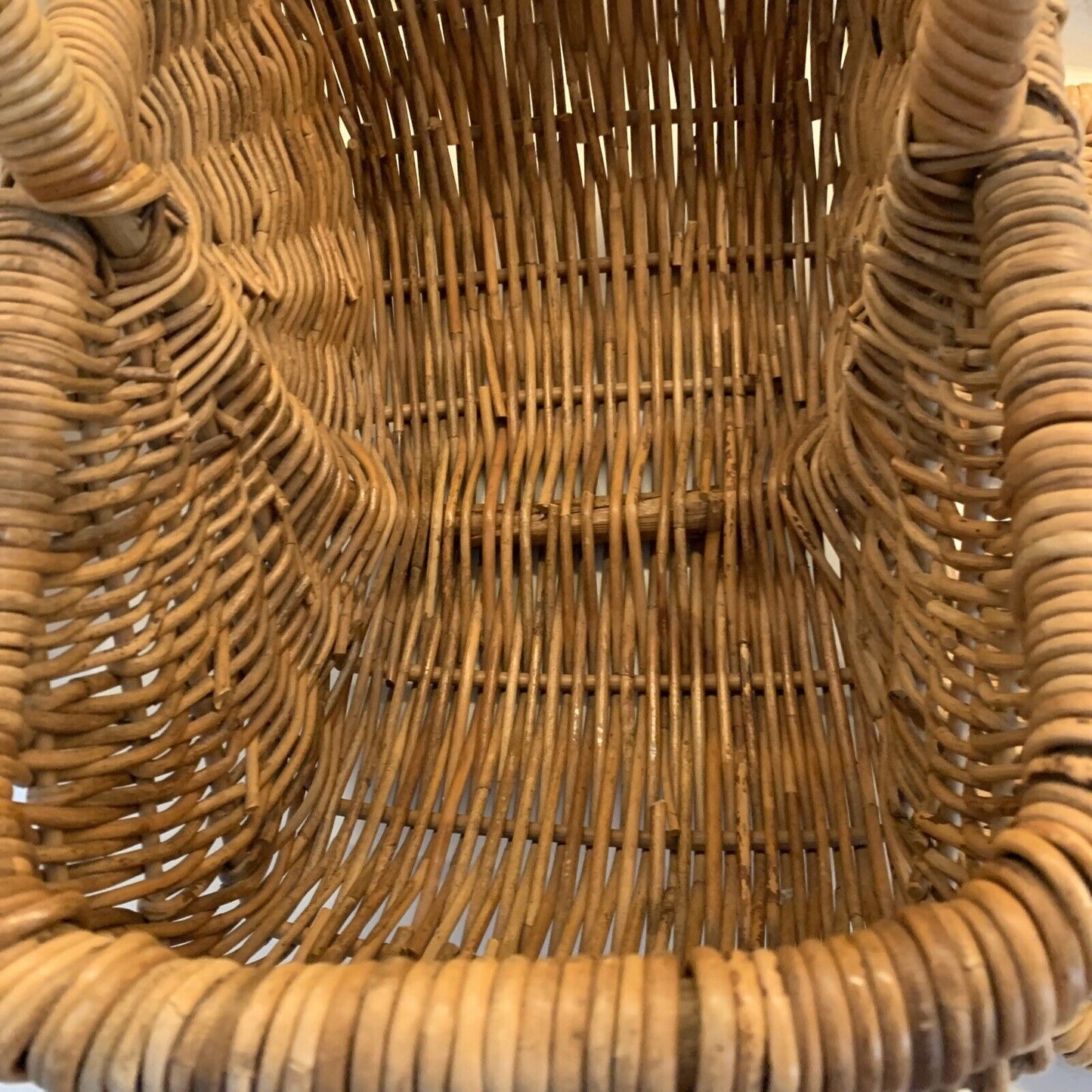 Vintage Picnic Basket 41cm Bamboo Cane French Lift Off Lid  Display Storage DEMc