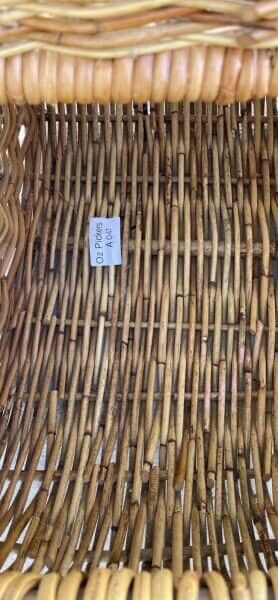 Vintage Picnic Basket 47cm BAMBOO CANE HAMPER FRENCH 2 Lids Leather Binding AE47