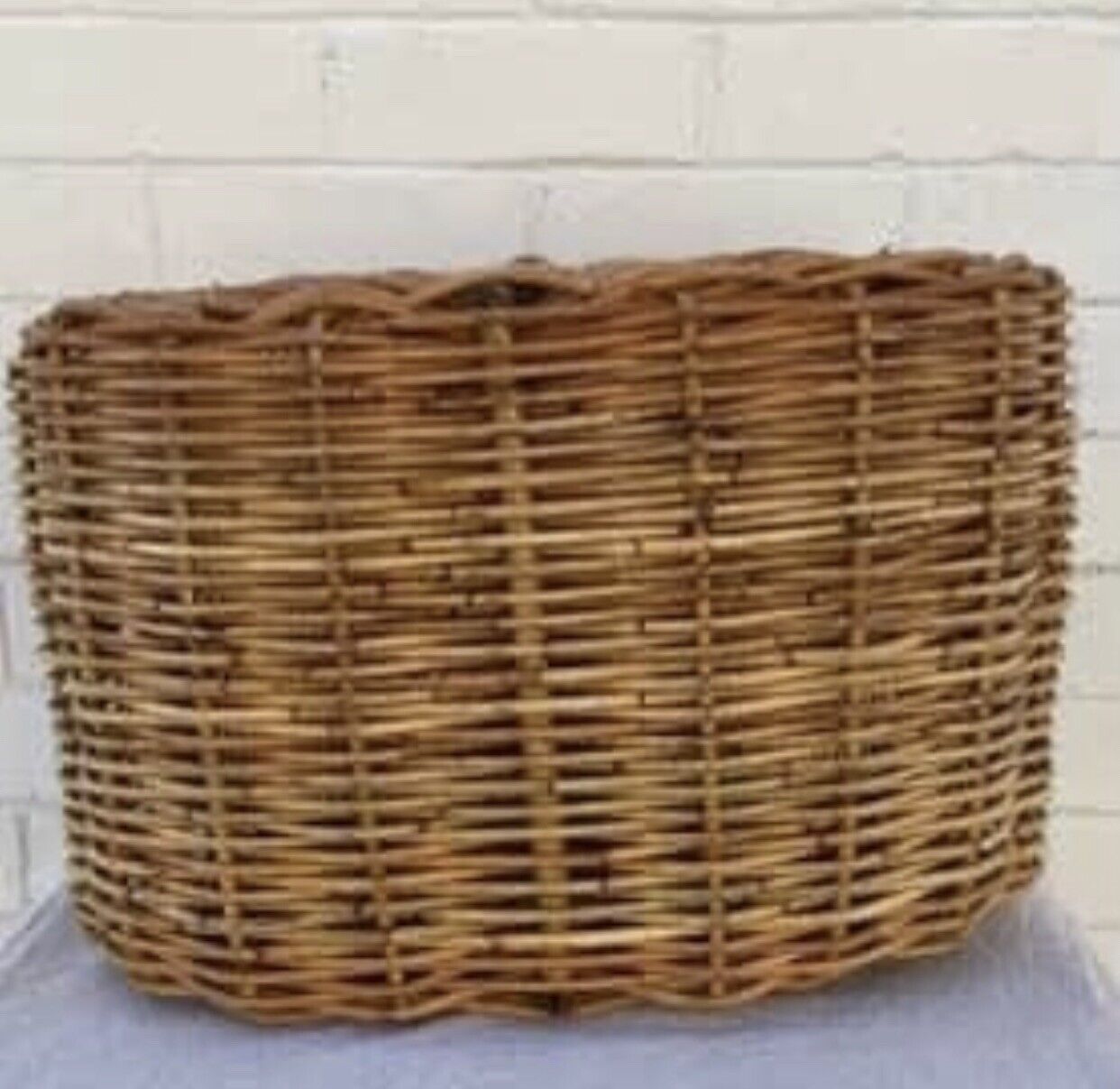 Vintage Picnic Basket 47cm BAMBOO CANE HAMPER FRENCH 2 Lids Leather Binding AE47