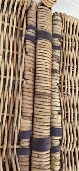 Vintage Picnic Basket 47cm BAMBOO CANE HAMPER FRENCH 2 Lids Leather Binding AE47
