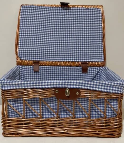 Picnic Basket English Style Retro 42cm Wicker Gift Hamper Blue White Check AE325